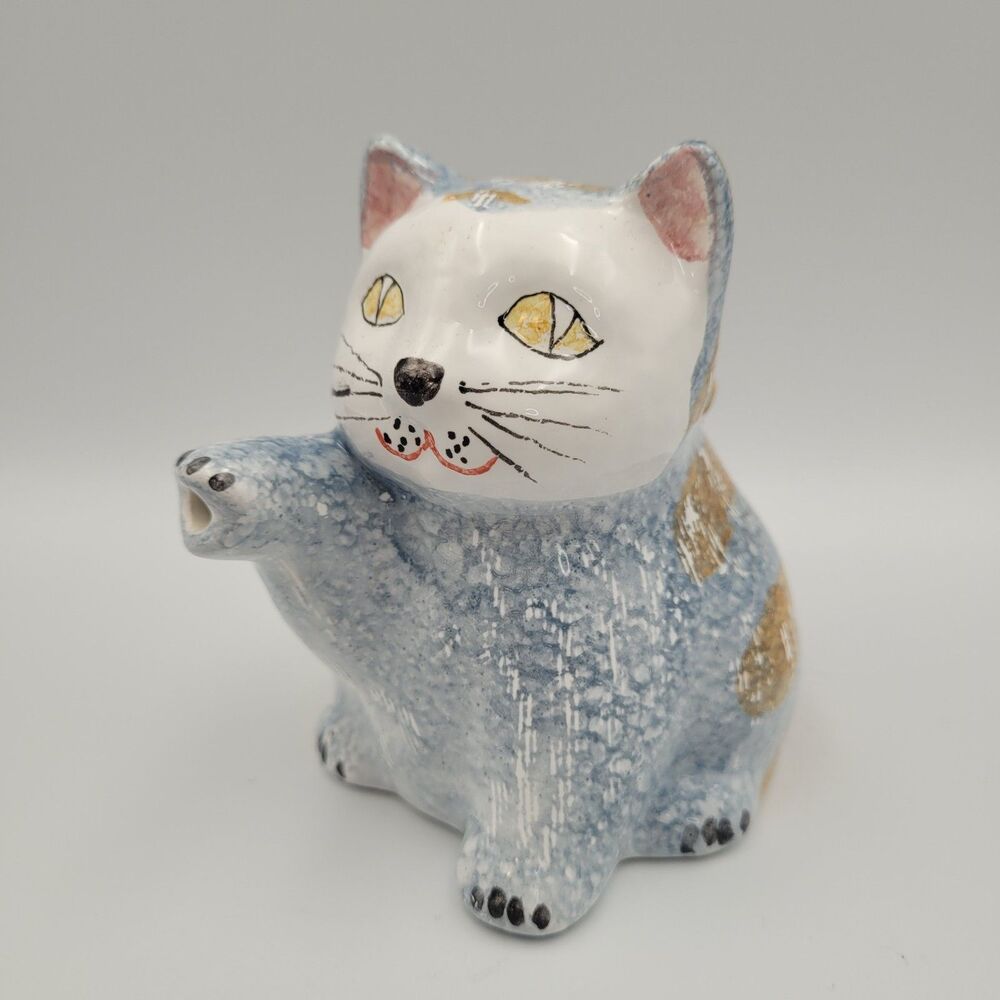 Vintage Ceramic Kitty Cat Milk Creamer Tea Pot Italy Farmhouse Cottage 4.25”H